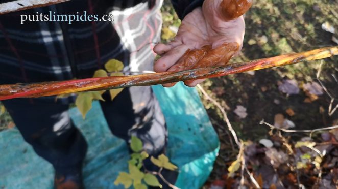 La boue de l'eau ferreuse est mélangée au biofilm bactérien qui a envahit ce puits artésien.